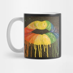 Pop Art Graphic Design Drippy Kissing Lips Be Happy Rainbow Mug